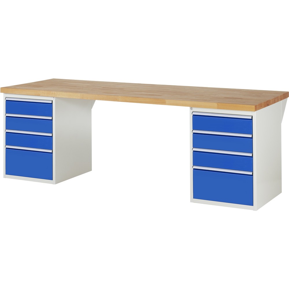 Produktabbildung: RAU Werkbank Serie 7000, 2 Container, HxBxT 890 x 2.500 x 900 mm, 8 x 90%-Auszug-Schubladen 6 x 150, 2 x 270 mm
