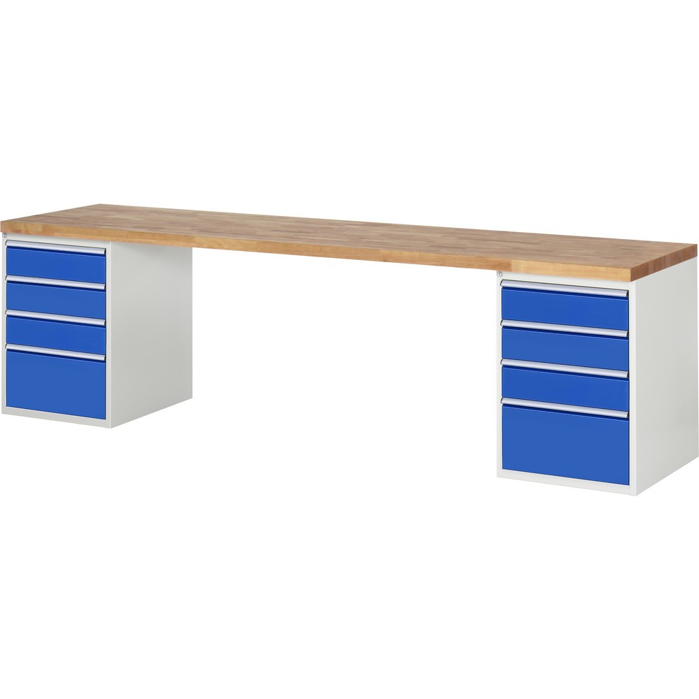 Produktabbildung: RAU Werkbank Serie 7000, 2 Container, HxBxT 890 x 3.000 x 700 mm, 8 x 90%-Auszug-Schubladen 6 x 150, 2 x 270 mm