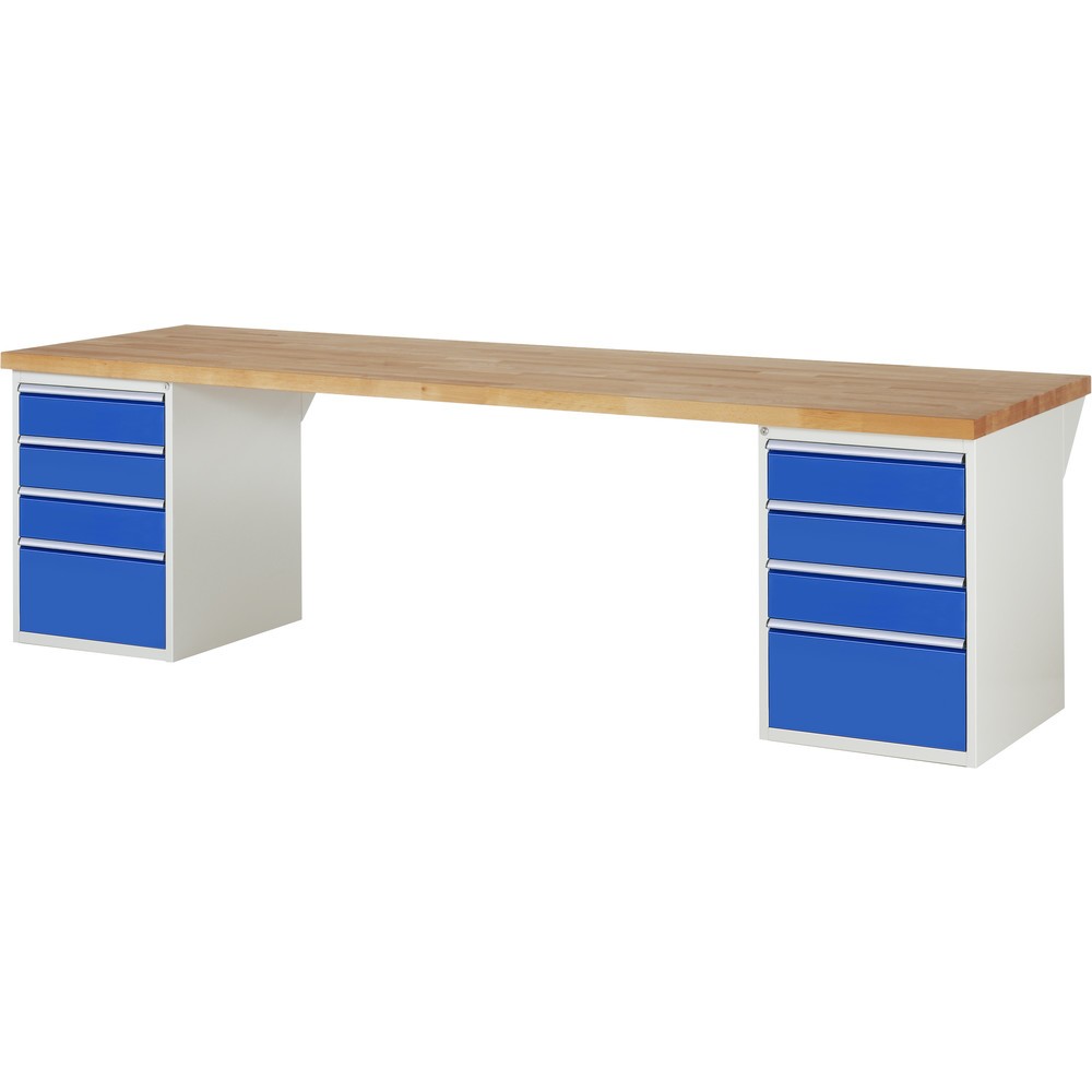 Produktabbildung: RAU Werkbank Serie 7000, 2 Container, HxBxT 890 x 3.000 x 900 mm, 8 x 90%-Auszug-Schubladen 6 x 150, 2 x 270 mm