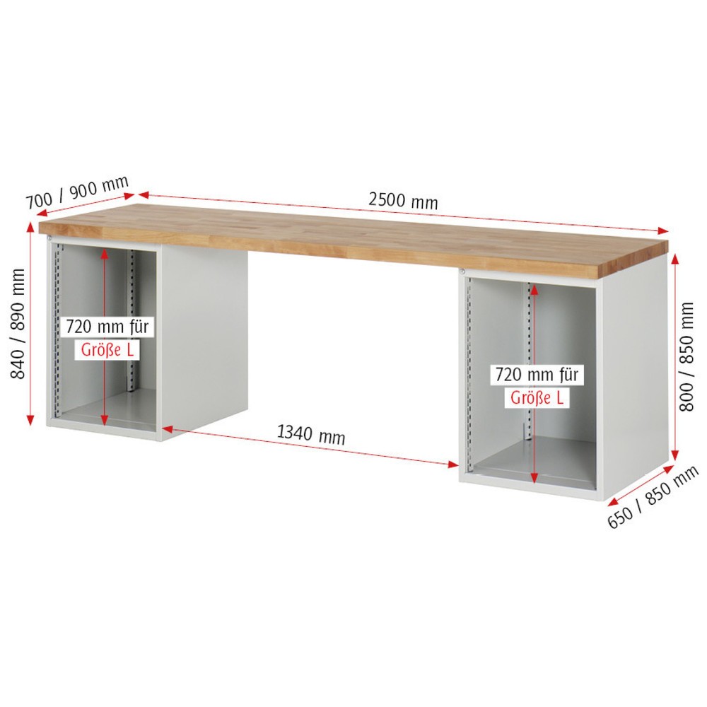 Produktabbildung Nr. 6: RAU Werkbank Serie 7000, 2 Container, HxBxT 890 x 2.500 x 700 mm, 12 x 100%-Auszug-Schubladen 6 x 90 mm, 6 x 150 mm