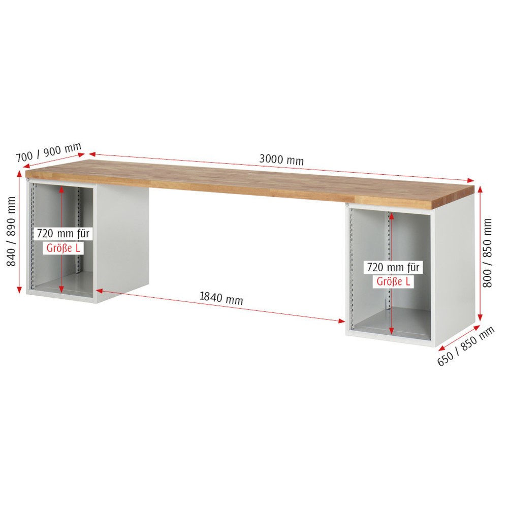 Produktabbildung Nr. 5: RAU Werkbank Serie 7000, 2 Container, HxBxT 890 x 3.000 x 900 mm, 10 x 90%-Auszug-Schubladen 6 x 120, 4 x 180 mm