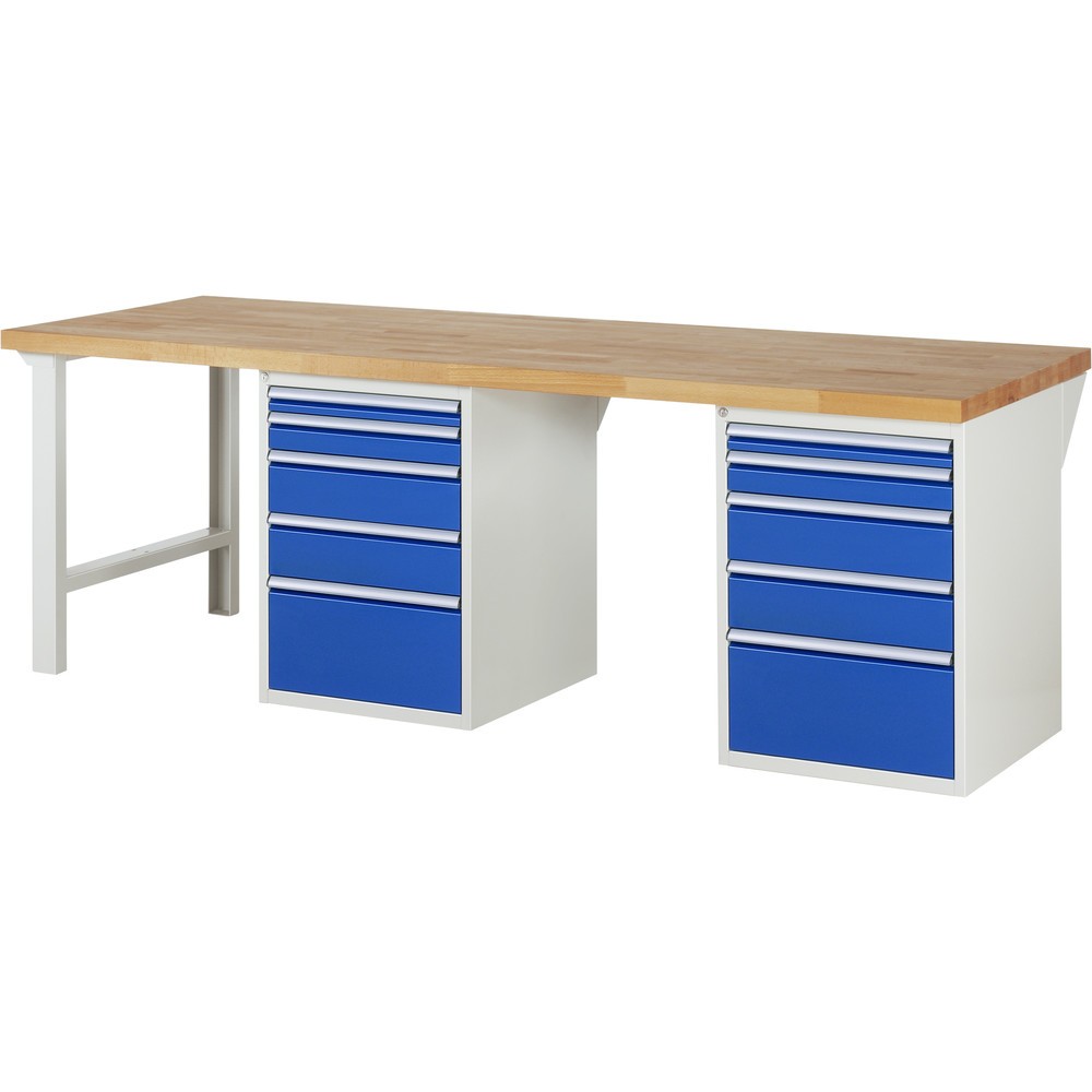 Produktabbildung: RAU Werkbank Serie 7000, 2 Unterbau-Container, Gestellfüsse, 10 Schubladen, Höhe 890 mm