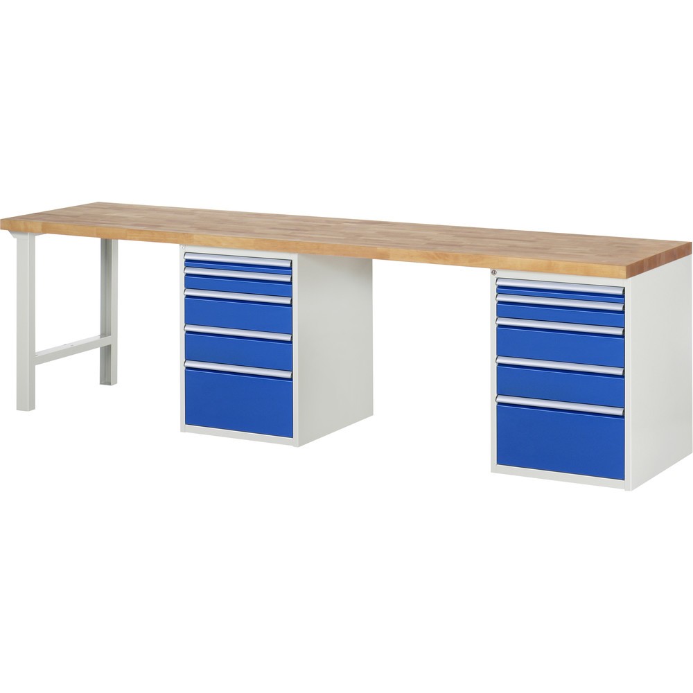 Produktabbildung: RAU Werkbank Serie 7000, 2 Unterbau-Container, Gestellfüsse, 10 Schubladen, Höhe 890 mm
