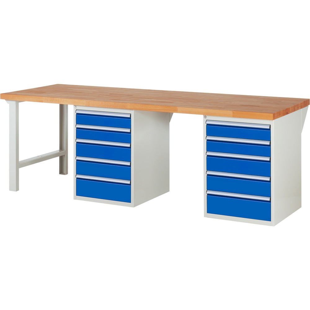 Produktabbildung Nr. 1: RAU Werkbank Serie 7000, 2 Unterbau-Container, Gestellfüsse, 10 Schubladen, Höhe 890 mm