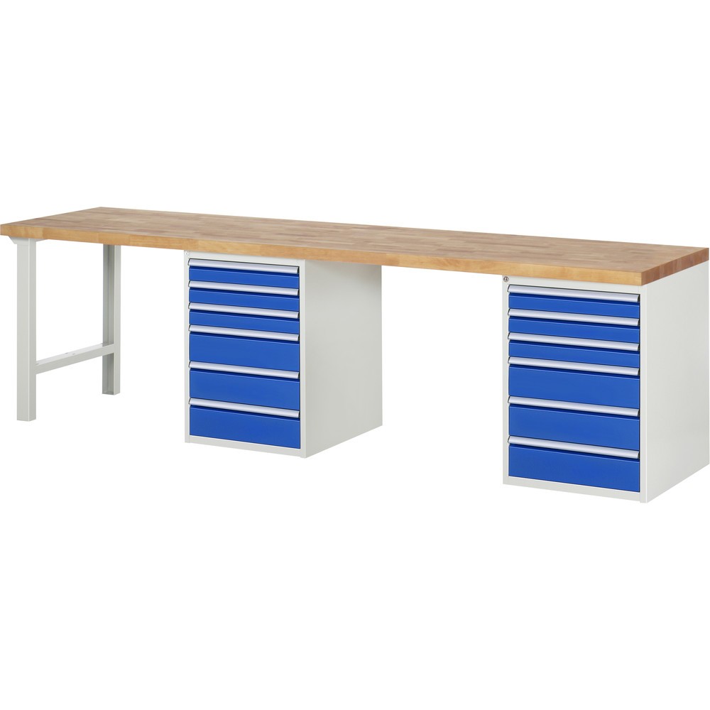Produktabbildung: RAU Werkbank Serie 7000, 2 Unterbau-Container, Gestellfüsse, 12 Schubladen, Höhe 890 mm