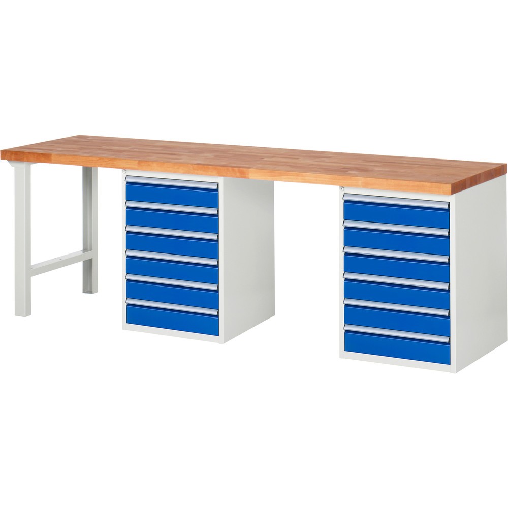 Produktabbildung Nr. 1: RAU Werkbank Serie 7000, 2 Unterbau-Container, Gestellfüsse, 12 Schubladen, Höhe 840 mm