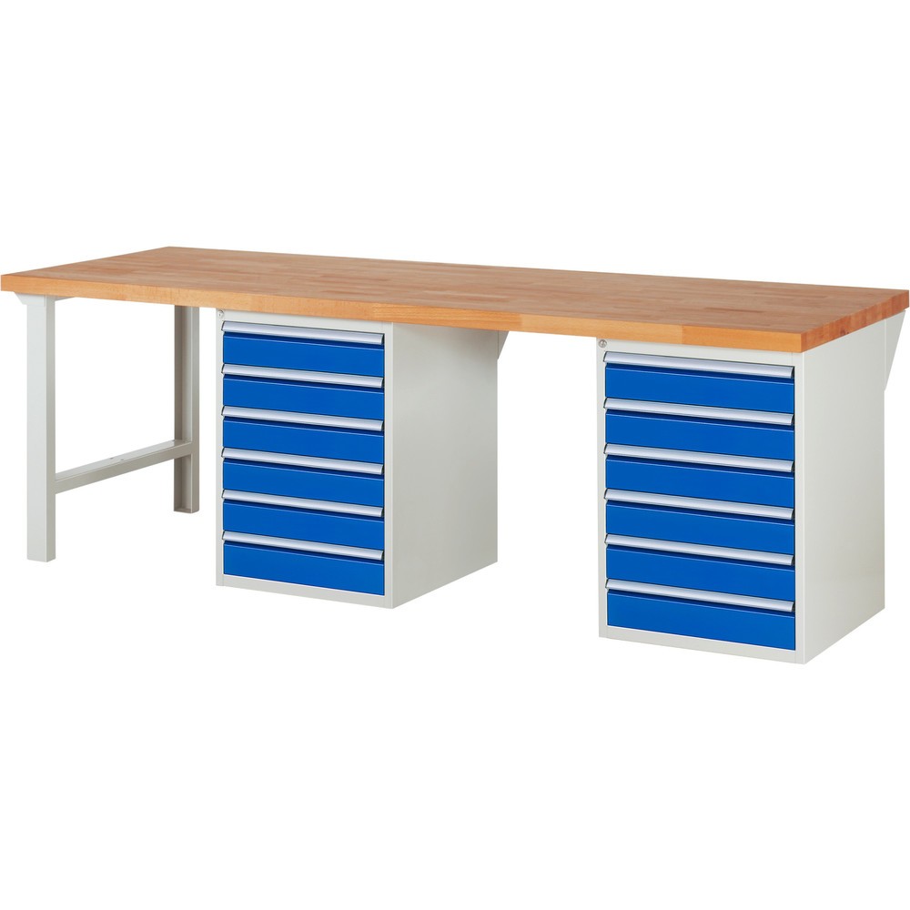 Produktabbildung Nr. 1: RAU Werkbank Serie 7000, 2 Unterbau-Container, Gestellfüsse, 12 Schubladen, Höhe 890 mm