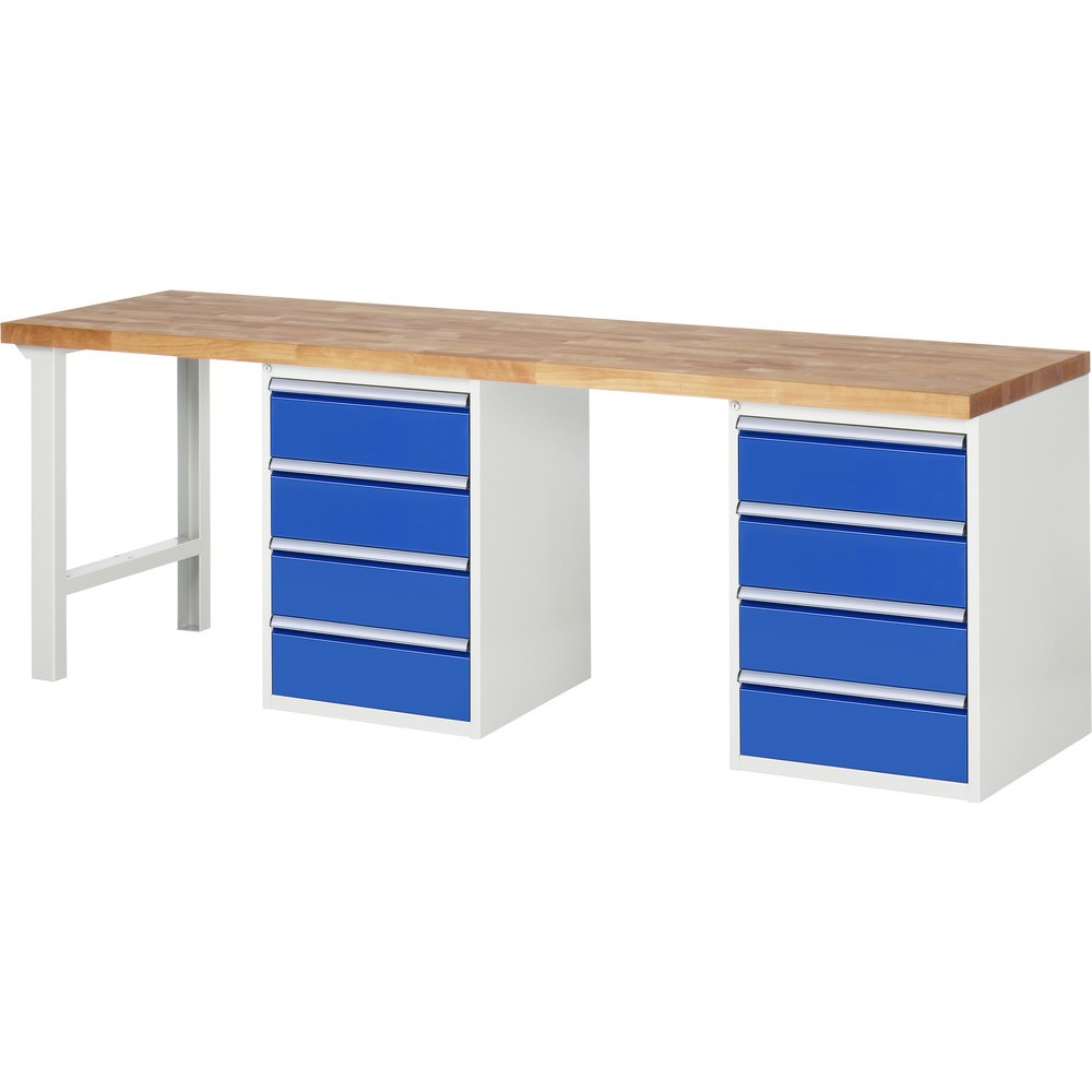 Produktabbildung: RAU Werkbank Serie 7000, 2 Unterbau-Container, Gestellfüsse, 8 Schubladen, Höhe 890 mm