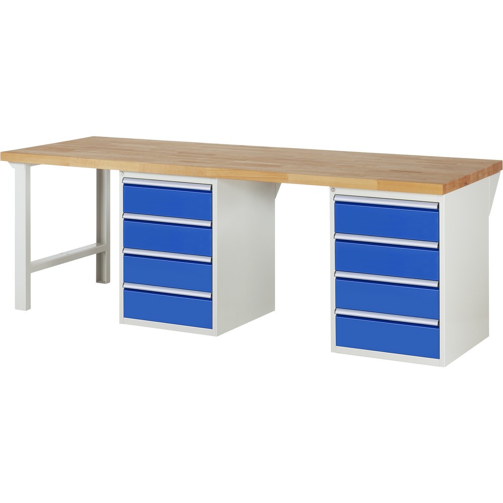 Produktabbildung: RAU Werkbank Serie 7000, 2 Unterbau-Container, Gestellfüsse, 8 Schubladen, Höhe 890 mm