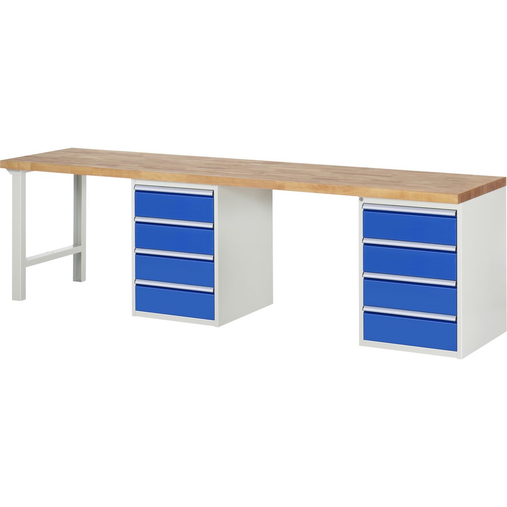 Produktabbildung: RAU Werkbank Serie 7000, 2 Unterbau-Container, Gestellfüsse, 8 Schubladen, Höhe 890 mm