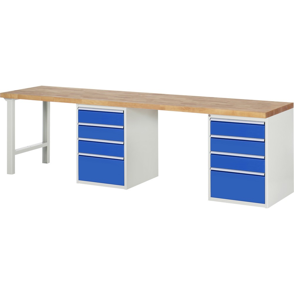 Produktabbildung: RAU Werkbank Serie 7000, 2 Unterbau-Container, Gestellfüsse, 8 Schubladen, Höhe 890 mm