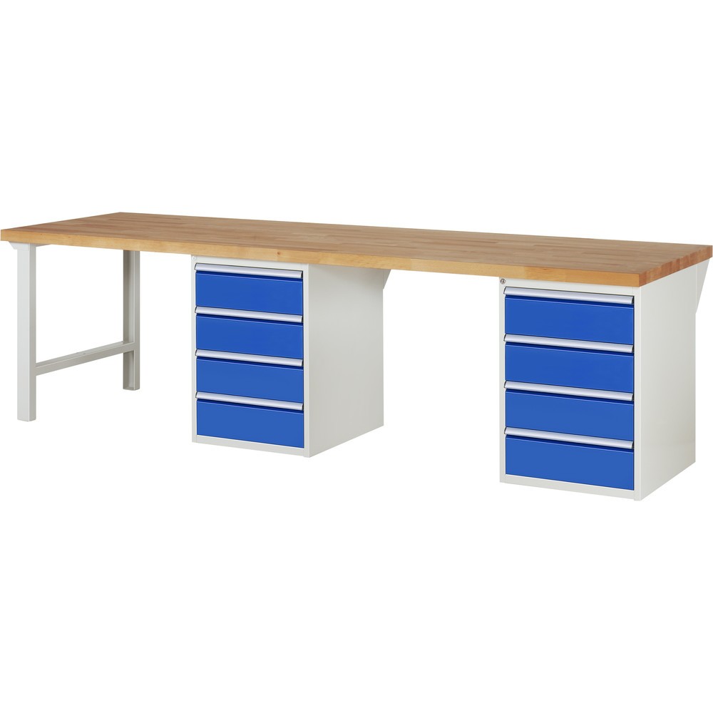 Produktabbildung: RAU Werkbank Serie 7000, 2 Unterbau-Container, Gestellfüsse, 8 Schubladen, Höhe 890 mm