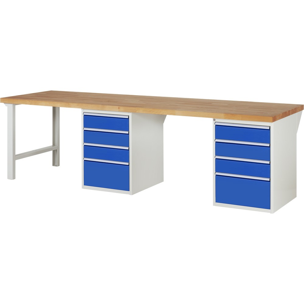 Produktabbildung: RAU Werkbank Serie 7000, 2 Unterbau-Container, Gestellfüsse, 8 Schubladen, Höhe 890 mm