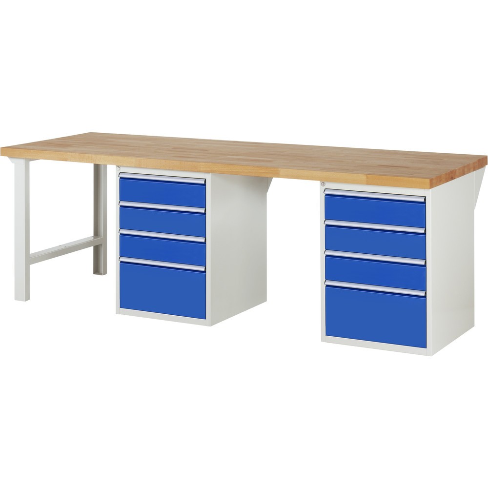 Produktabbildung: RAU Werkbank Serie 7000, 2 Unterbau-Container, Gestellfüsse, 8 Schubladen, Höhe 890 mm