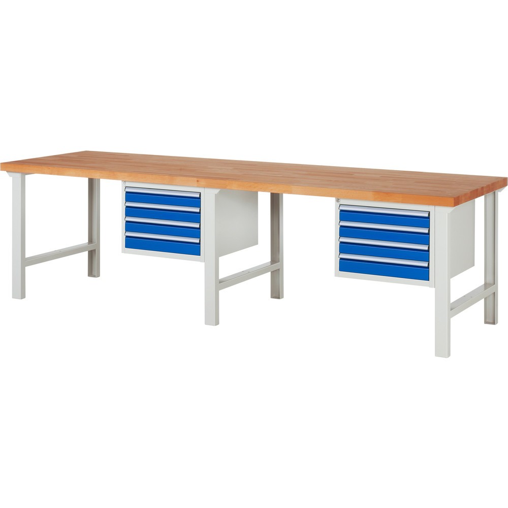 Produktabbildung Nr. 1: RAU Werkbank Serie 7000, 2 Unterbau-Container, Gestellfüsse, 8 Schubladen, HxT 840 x 900 mm