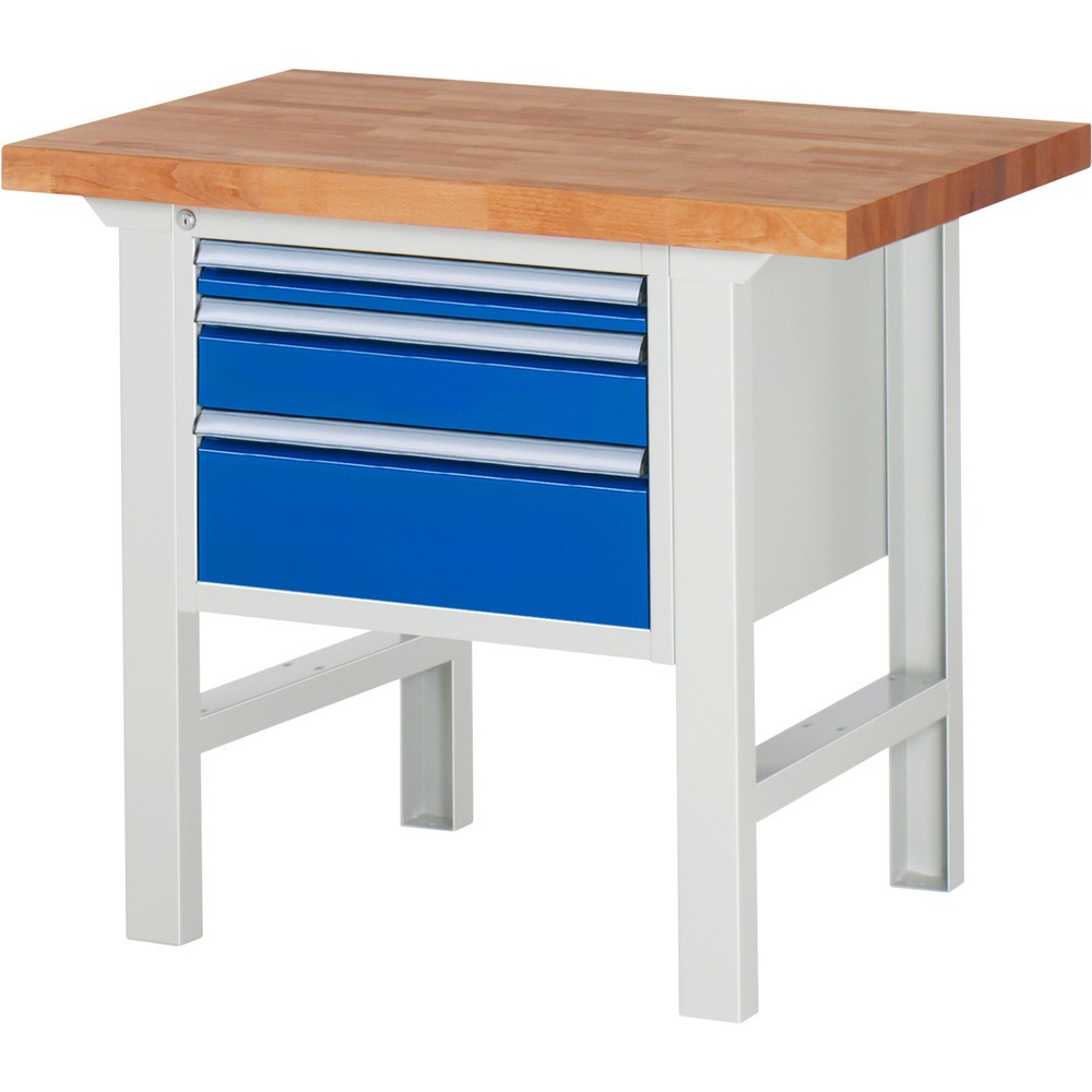 Produktabbildung Nr. 1: RAU Werkbank Serie 7000, 1 Container, HxBxT 840 x 1.000 x 700 mm, 3 x 90%-Auszug-Schubladen 1 x 60, 1 x 120, 1 x 180 mm, Schubladen-TK 100 kg