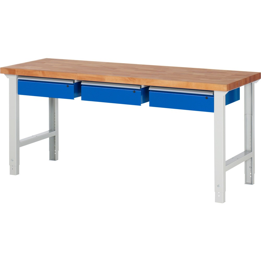 Produktabbildung Nr. 1: RAU Werkbank Serie 7000, HxBxT 790-1.140 x 2.000 x 700 mm, 3 Schubladen 3 x 150 mm, Schubladen-TK 50 kg
