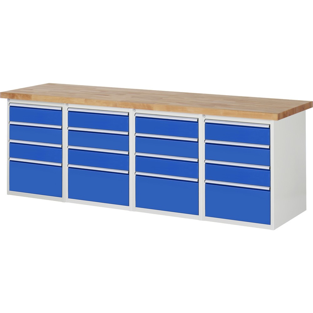 Produktabbildung Nr. 1: RAU Werkbank Serie 7000, 4 Container, HxBxT 840 x 2.500 x 700 mm, 16 x 90%-Auszug-Schubladen