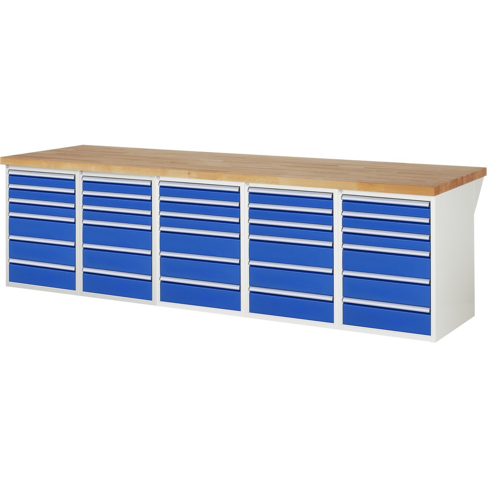 Produktabbildung: RAU Werkbank Serie 7000, 5 Container, HxBxT 890 x 3.000 x 900 mm, 30 x 90%-Auszug-Schubladen