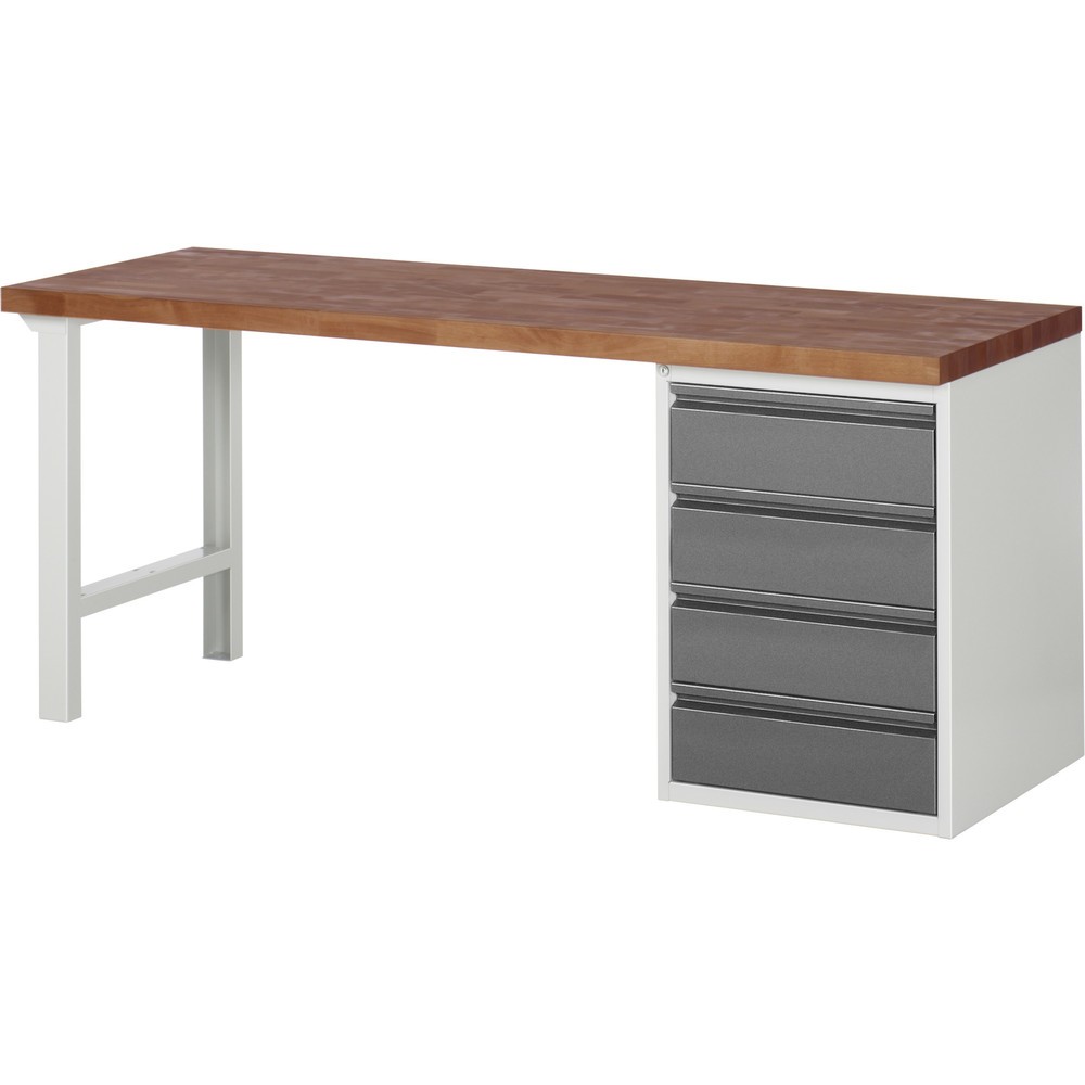 Produktabbildung Nr. 1: RAU Werkbank Serie 7000, Rotbuche-Massiv-Arbeitsplatte, 1 Container, HxBxT 890 x 2.000 x 700 mm, 4 Schubladen 4 x 180 mm