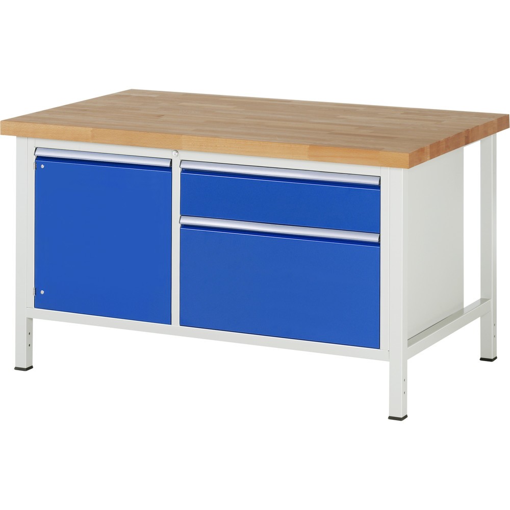 Produktabbildung Nr. 1: RAU Werkbank Serie 8000, 1 Doppel-Container, 1 Flügeltür, HxBxT 840 x 1.500 x 900 mm, 2 x 100%-Auszug-Schubladen
