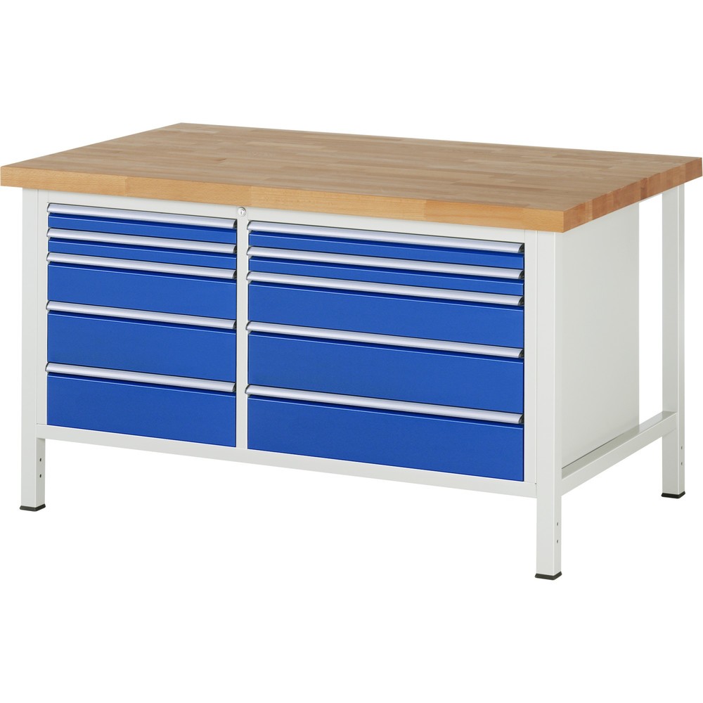 Produktabbildung Nr. 1: RAU Werkbank Serie 8000, 1 Doppel-Container, HxBxT 840-1.040 x 1.500 x 900 mm, 10 x 100%-Auszug-Schubladen, Schubladen-TK 75/100 kg