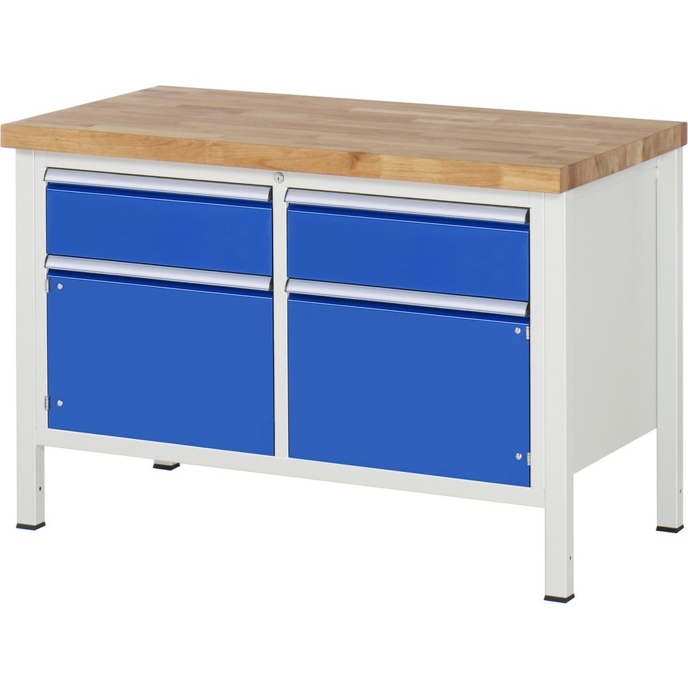 Produktabbildung Nr. 1: RAU Werkbank Serie 8000, 1 Doppel-Container, 2 Flügeltüren, HxBxT 840 x 1.250 x 700 mm, 2 x 90%-Auszug-Schubladen ErgoScript®