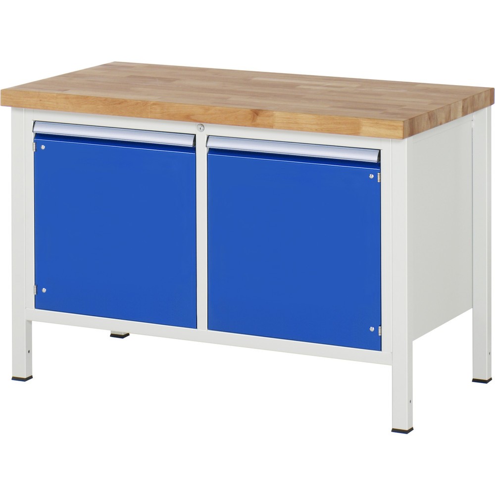 Produktabbildung: RAU Werkbank Serie 8000, 1 Doppel-Container, 2 Flügeltüren, HxBxT 840-1.040 x 1.250 x 700 mm