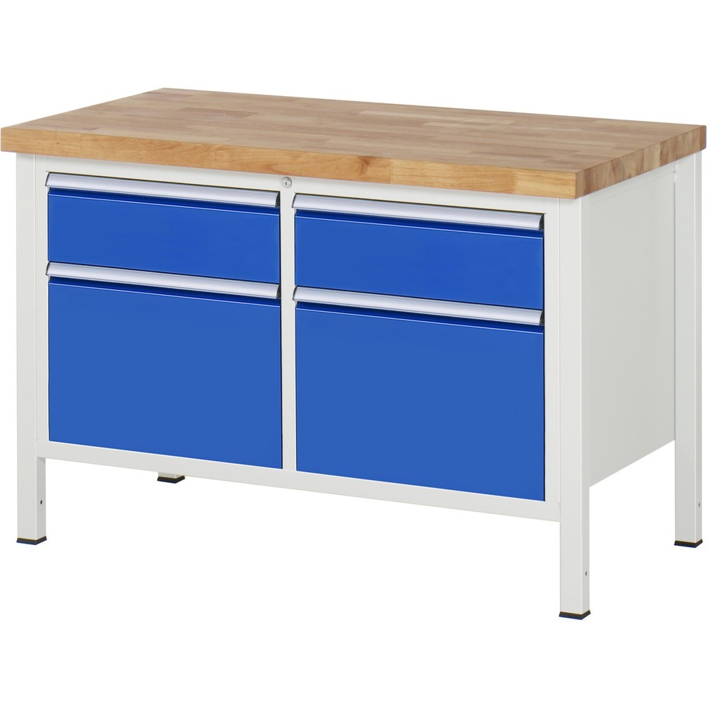 Produktabbildung: RAU Werkbank Serie 8000, 1 Doppel-Container, HxBxT 840-1.040 x 1.250 x 700 mm, 4 x 90%-Auszug-Schubladen