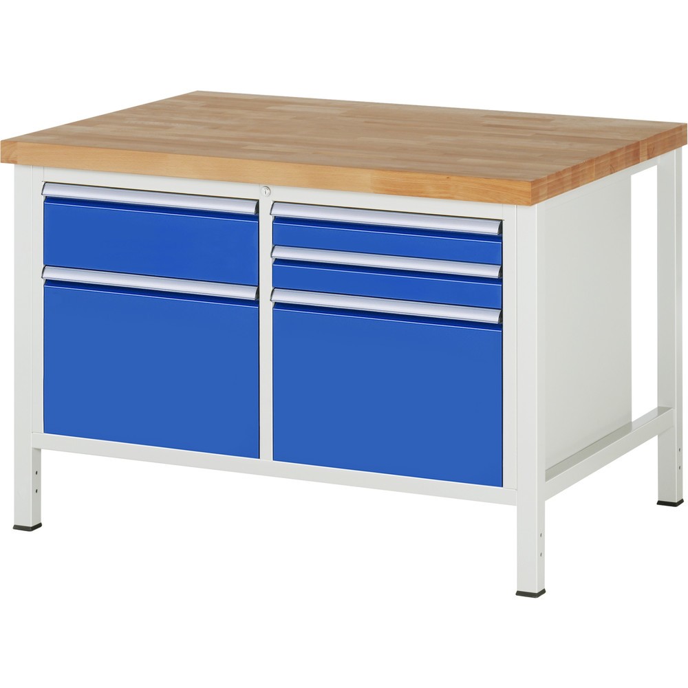 Produktabbildung: RAU Werkbank Serie 8000, 1 Doppel-Container, HxBxT 840 x 1.250 x 900 mm, 5 x 90%-Auszug-Schubladen