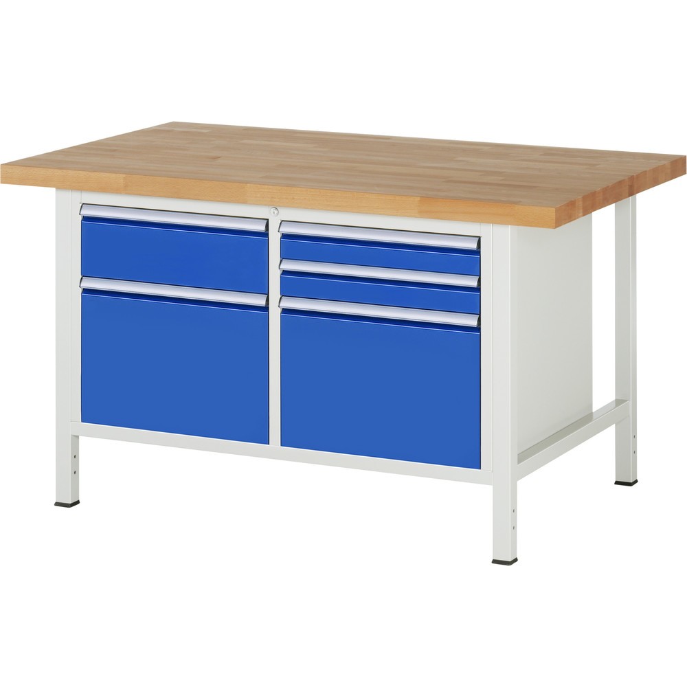 Produktabbildung Nr. 1: RAU Werkbank Serie 8000, 1 Doppel-Container, HxBxT 840 x 1.500 x 900 mm, 5 x 90%-Auszug-Schubladen