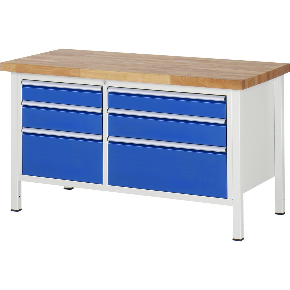 Produktabbildung Nr. 1: RAU Werkbank Serie 8000, 1 Doppel-Container, HxBxT 840 x 1.500 x 700 mm, 6 x 90%-Auszug-Schubladen 2 x 120, 2 x 150, 2 x 270 mm, Schubladen-TK 75/100 kg