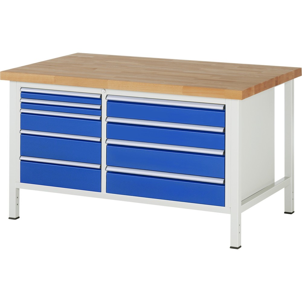 Produktabbildung Nr. 1: RAU Werkbank Serie 8000, 1 Doppel-Container, HxBxT 840 x 1.500 x 900 mm, 9 x 90%-Auszug-Schubladen 2 x 60, 3 x 120, 4 x 150 mm, Schubladen-TK 75/100 kg