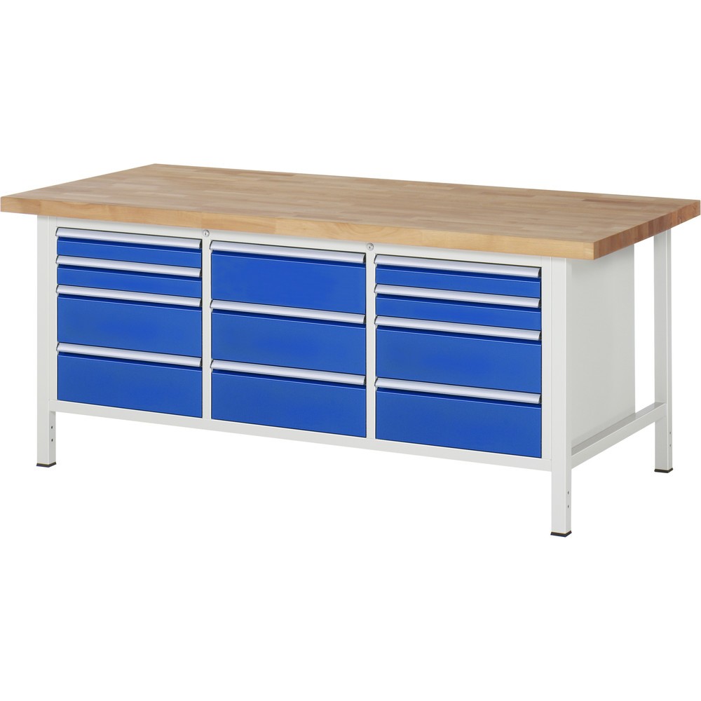 Produktabbildung Nr. 1: RAU Werkbank Serie 8000, 1 Dreifach-Container, HxBxT 840-1.040 x 2.000 x 900 mm, 11 Schublade 4 x 90, 7 x 180 mm, Schubladen-TK 100 kg