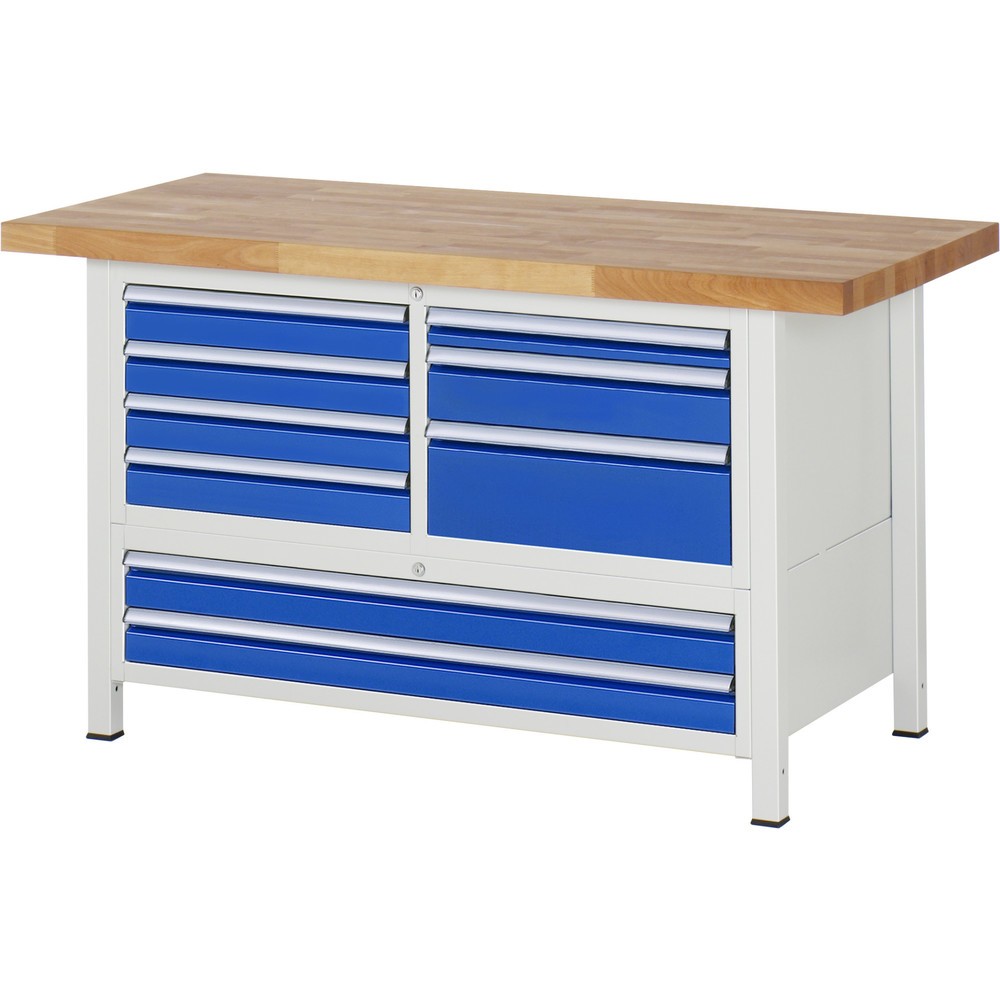 Produktabbildung Nr. 1: RAU Werkbank Serie 8000, 1 Dreifach-Container, HxBxT 840-1.040 x 1.500 x 700 mm, 7 L + 2 XXL Schubladen, 100%-Auszug