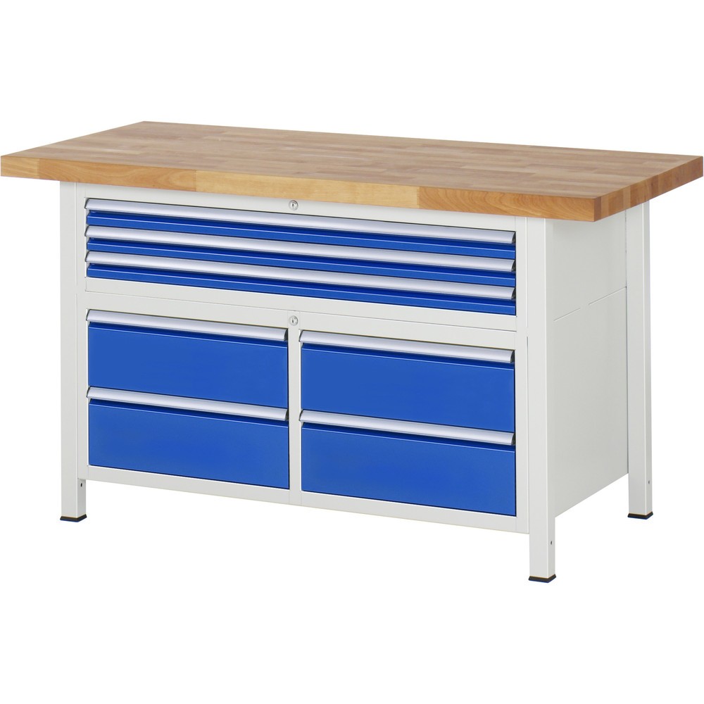 Produktabbildung: RAU Werkbank Serie 8000, 1 Dreifach-Container, HxBxT 840 x 1.500 x 700 mm, 7 x 90%-Auszug-Schubladen 3 x 60, 4 x 180 mm