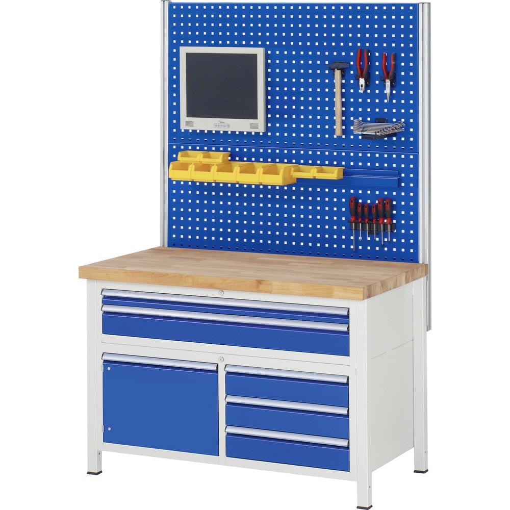 Produktabbildung Nr. 6: RAU Werkbank Serie 8000, 1 Dreifach-Container, HxBxT 840-1.040 x 1.250 x 700 mm, 7 x 90%-Auszug-Schubladen 3 x 60, 4 x 180 mm