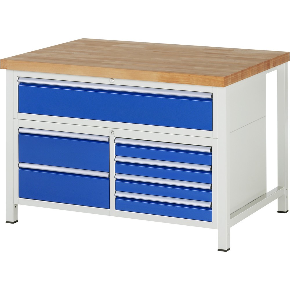 Produktabbildung Nr. 1: RAU Werkbank Serie 8000, 1 Dreifach-Container, HxBxT 840 x 1.250 x 900 mm, 7 x 90%-Auszug-Schubladen 4 x 90, 3 x 180 mm