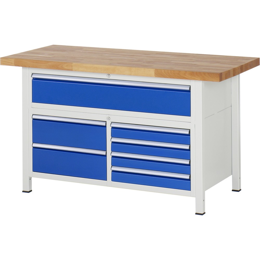 Produktabbildung Nr. 1: RAU Werkbank Serie 8000, 1 Dreifach-Container, HxBxT 840-1.040 x 1.500 x 700 mm, 7 x 90%-Auszug-Schubladen 4 x 90, 3 x 180 mm