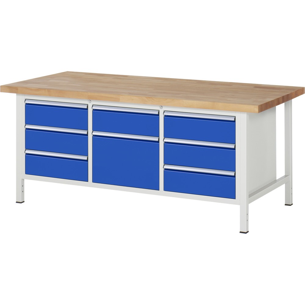Produktabbildung Nr. 1: RAU Werkbank Serie 8000, 1 Dreifach-Container, HxBxT 840 x 2.000 x 900 mm, 8 x 90%-Auszug-Schubladen 7 x 180, 1 x 360 mm