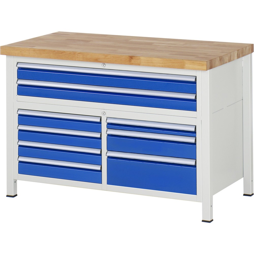 Produktabbildung Nr. 1: RAU Werkbank Serie 8000, 1 Dreifach-Container, HxBxT 840-1.040 x 1.250 x 700 mm, 7 L + 2 XXL Schubladen, 90%-Auszug