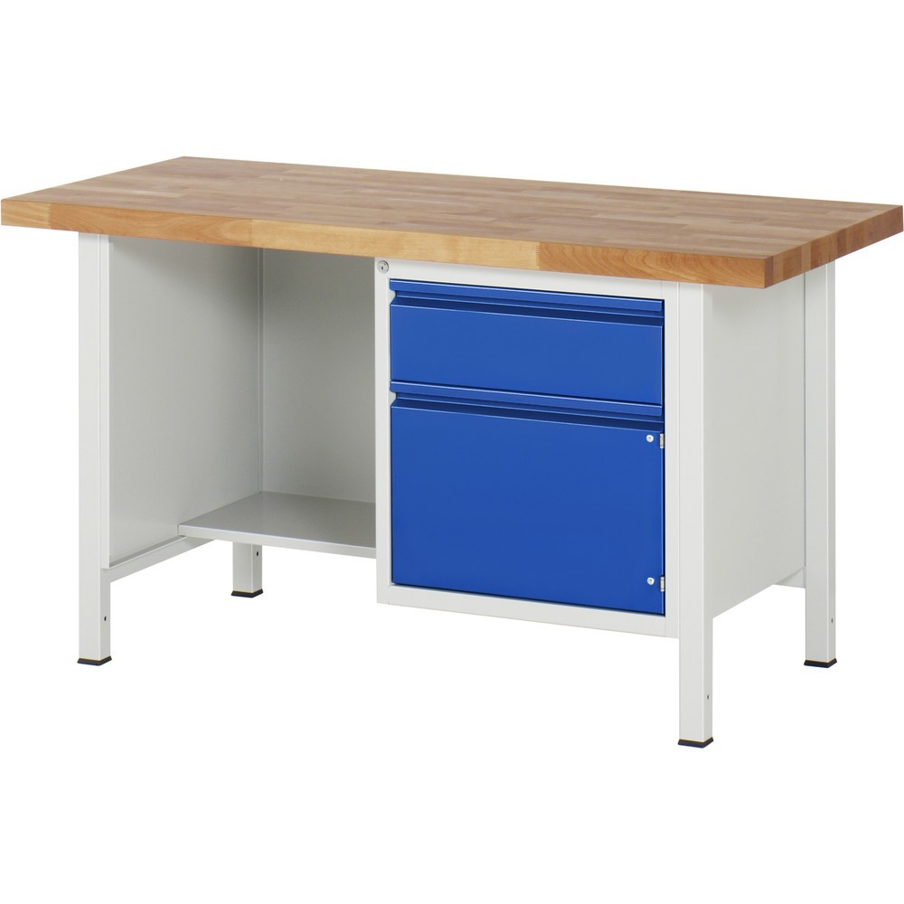 Produktabbildung Nr. 1: RAU Werkbank Serie 8000, 1 Ablageboden, 1 Flügeltür, HxBxT 840-1.040 x 1.500 x 700 mm, 1 x 90%-Auszug-Schublade, Griffleiste
