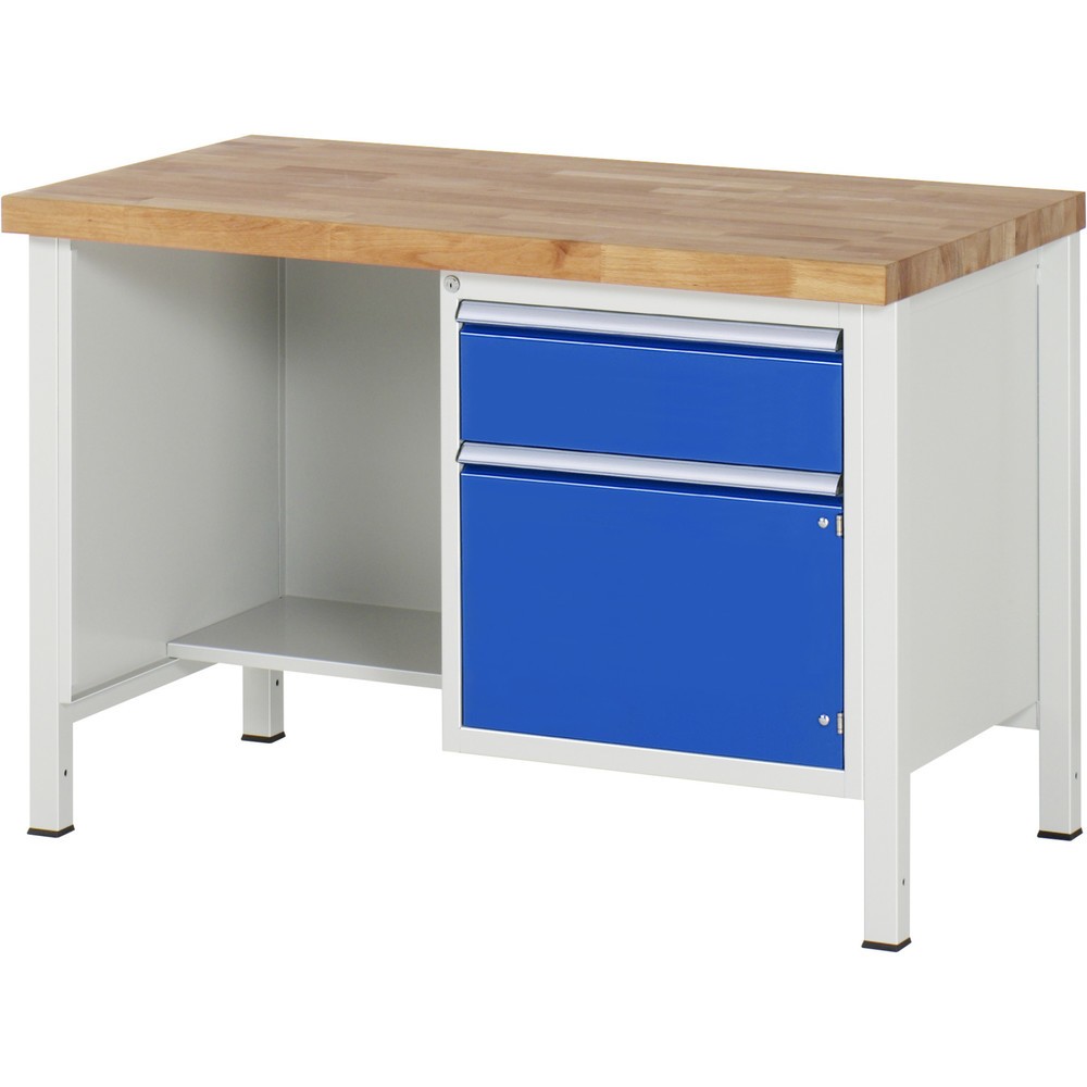 Produktabbildung Nr. 1: RAU Werkbank Serie 8000, 1 Ablageboden, 1 Flügeltür, HxBxT 840 x 1.250 x 700 mm, 1 x 100%-Auszug-Schublade, ErgoScript