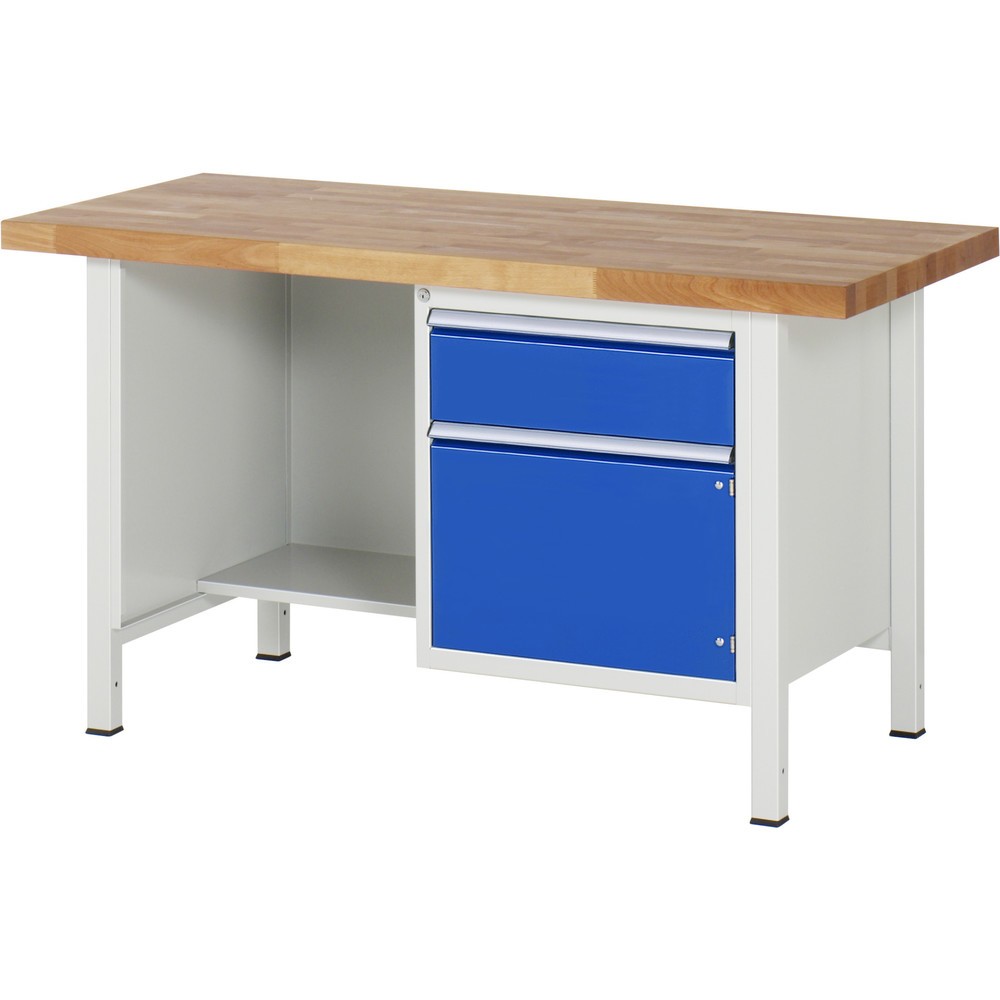 Produktabbildung Nr. 1: RAU Werkbank Serie 8000, 1 Ablageboden, 1 Flügeltür, HxBxT 840-1.040 x 1.500 x 900 mm, 1 x 100%-Auszug-Schublade, ErgoScript