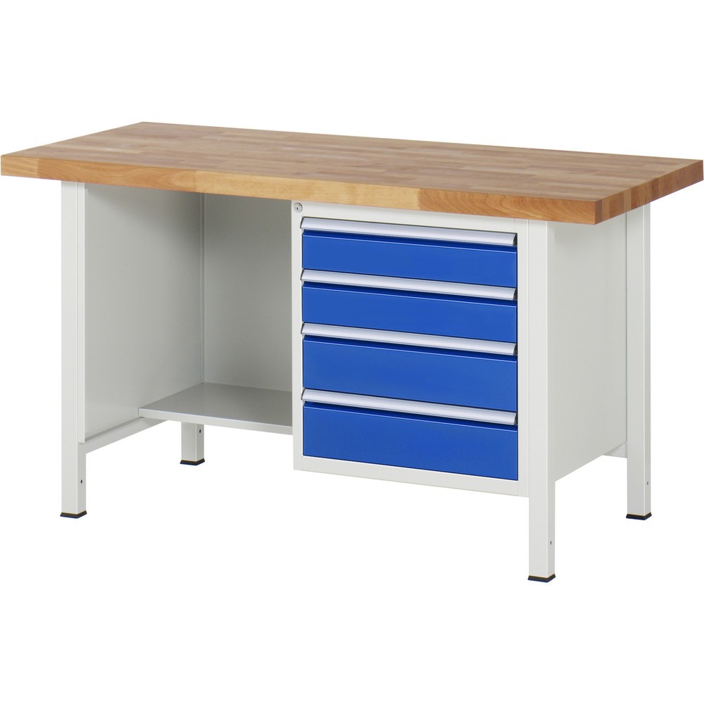 Produktabbildung Nr. 1: RAU Werkbank Serie 8000, 1 Ablageboden, HxBxT 840 x 1.500 x 700 mm, 4 x 90%-Auszug-Schubladen