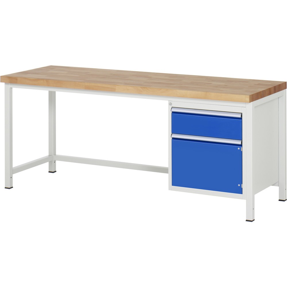 Produktabbildung: RAU Werkbank Serie 8000, 1 Flügeltür, HxBxT 840 x 2.000 x 700 mm, 1 x 90%-Auszug-Schublade, ErgoScript