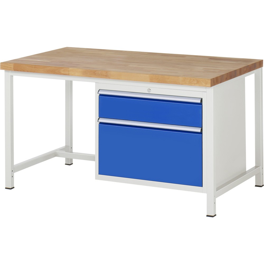 Produktabbildung: RAU Werkbank Serie 8000, HxBxT 840 x 1.500 x 900 mm, 2 x 90%-Auszug-Schubladen 1 x 180, 1 x 360 mm, Schubladen-TK 75 kg