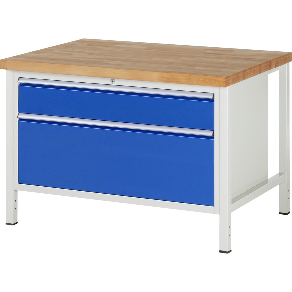 Produktabbildung Nr. 1: RAU Werkbank Serie 8000, HxBxT 840-1.040 x 1.250 x 900 mm, 2 x 100%-Auszug-Schubladen 1 x 180, 1 x 360 mm, Schubladen-TK 50 kg