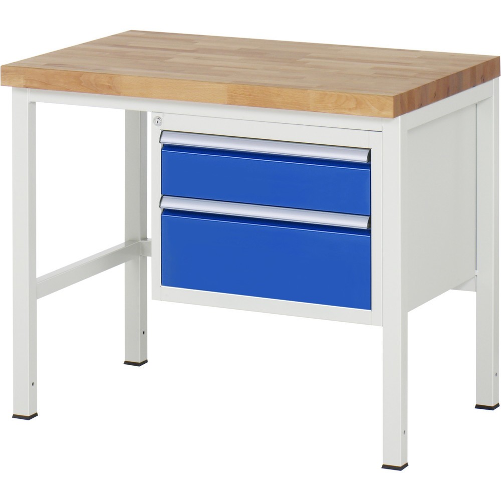 Produktabbildung Nr. 1: RAU Werkbank Serie 8000, HxBxT 840-1.040 x 1.000 x 700 mm, 2 x 90%-Auszug-Schubladen 1 x 150, 1 x 210 mm, Schubladen-TK 100 kg