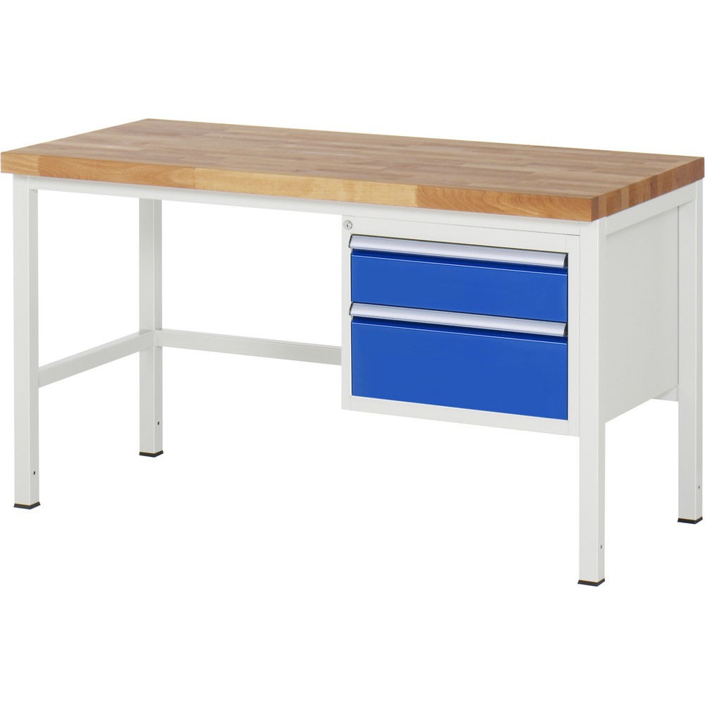 Produktabbildung: RAU Werkbank Serie 8000, HxBxT 840 x 1.500 x 700 mm, 2 x 90%-Auszug-Schubladen 1 x 150, 1 x 210 mm, Schubladen-TK 100 kg